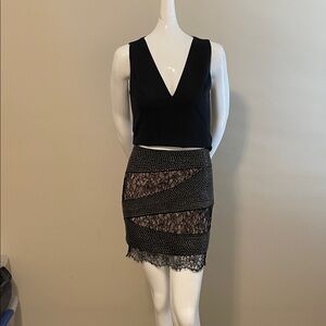 Haute Hippie Silk Lace snd Studded Mini Skirt Geometric Sliming Stripes M NWOT